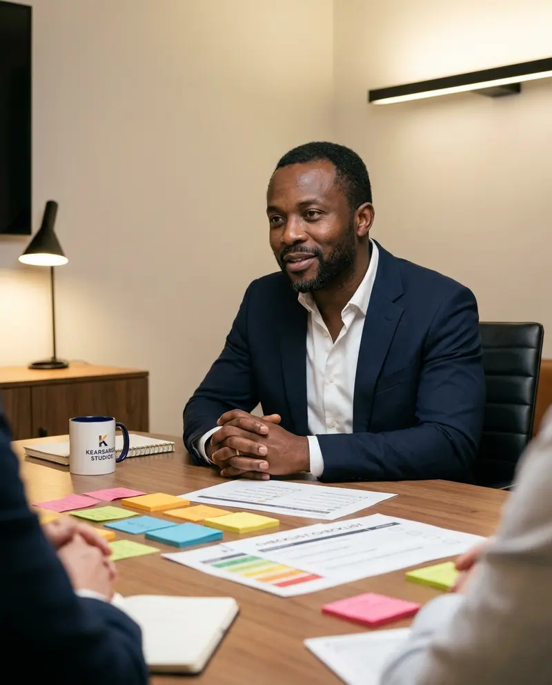 Generated image of Kwame Asante at their desk