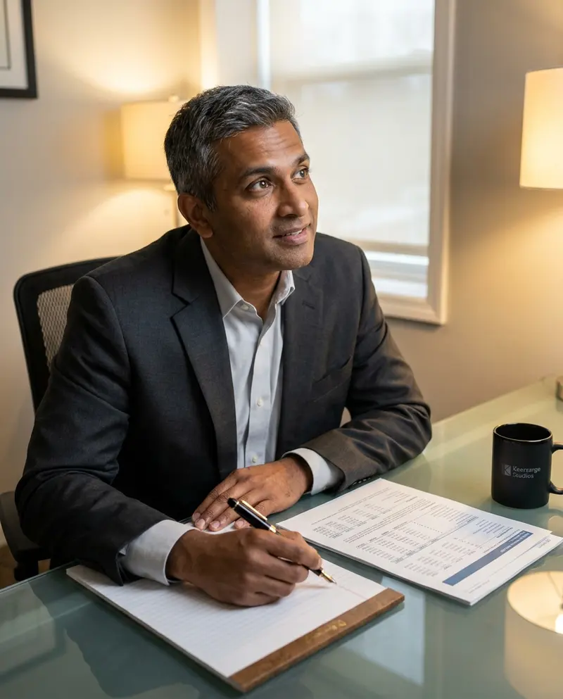 Generated image of Raj Patel at their desk