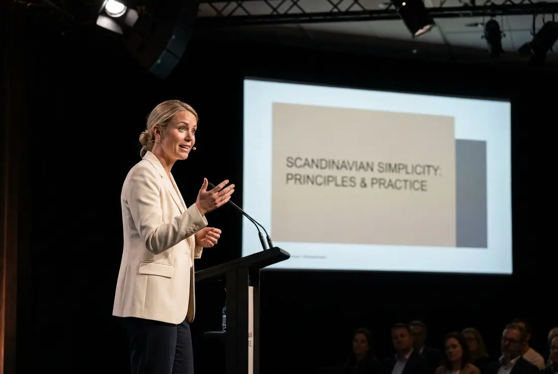 Generated image of Linnea Bergström presenting at a conference
