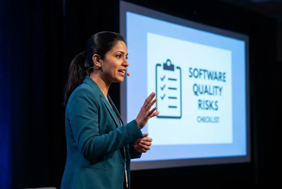Generated image of Priya Sharma presenting at a conference